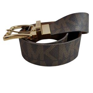 Michael Kors Reversible Logo Belt Brown Small Synthetic Leather Gold Buckle NWOT